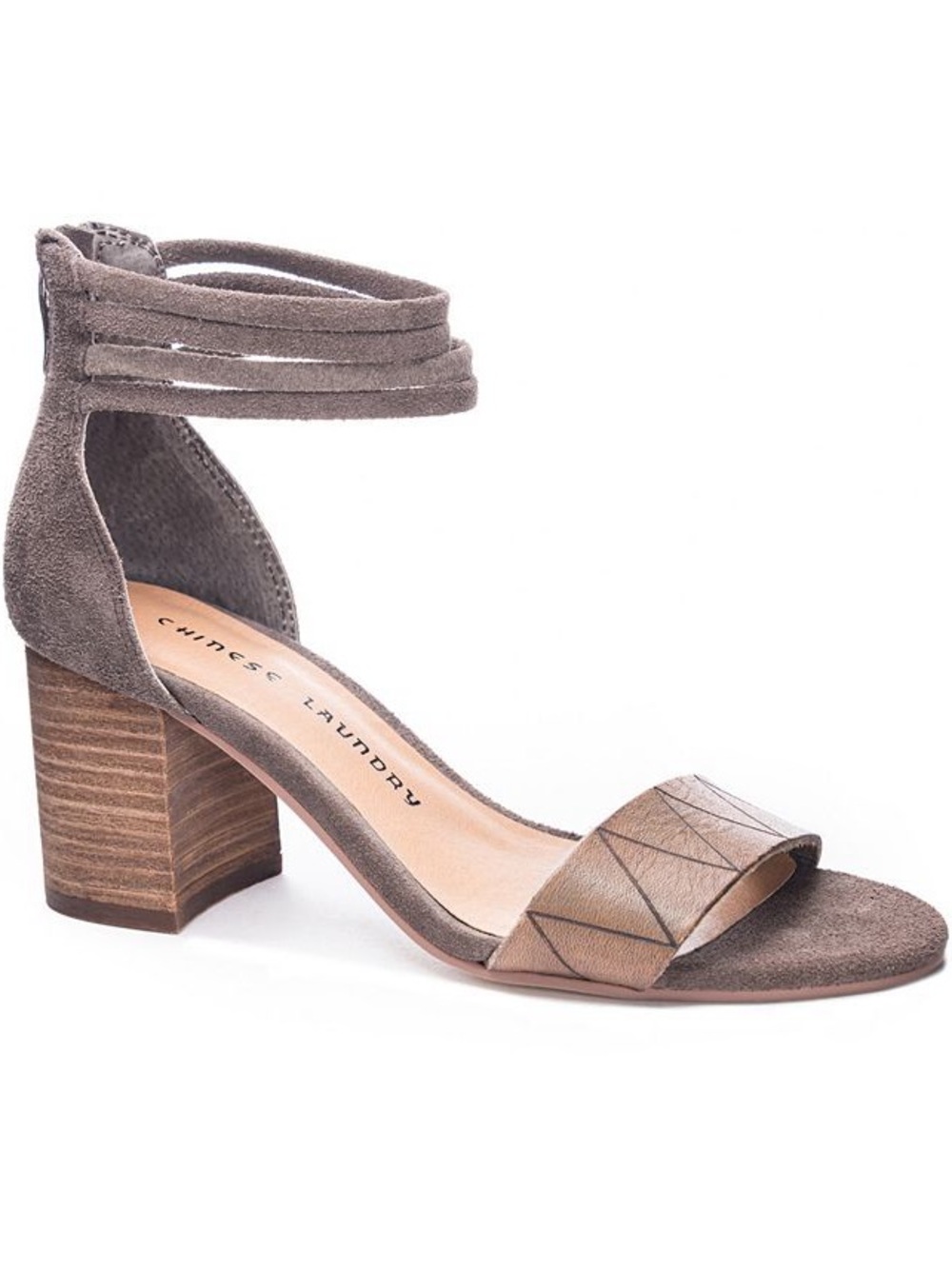 Chinese Laundry Gray Suede Block Heel Sandal